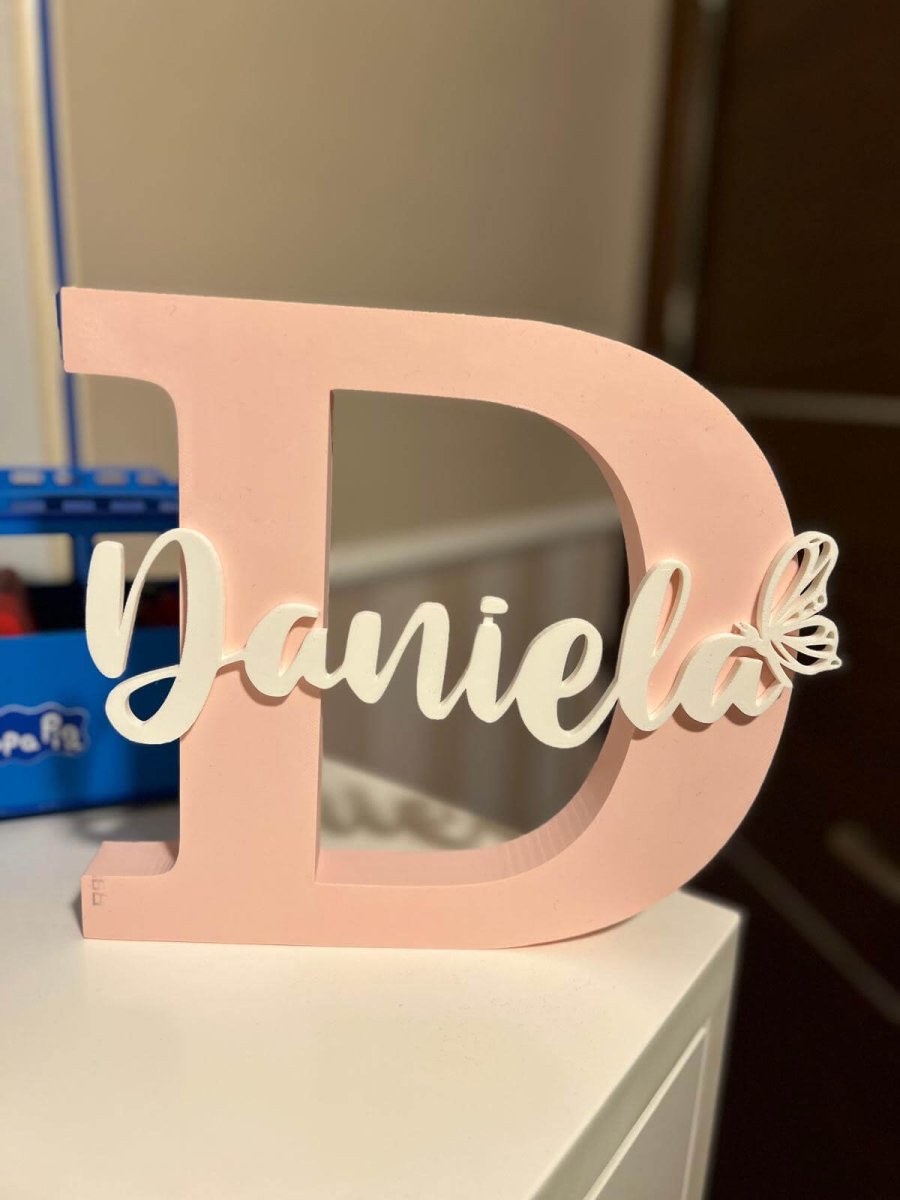 Letrero Inicial + Nombre Personalizado 3D | 24cm Decoración - Impresión y Regalos 3D